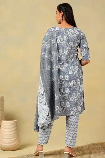 Advika slate floral bloom kurta set