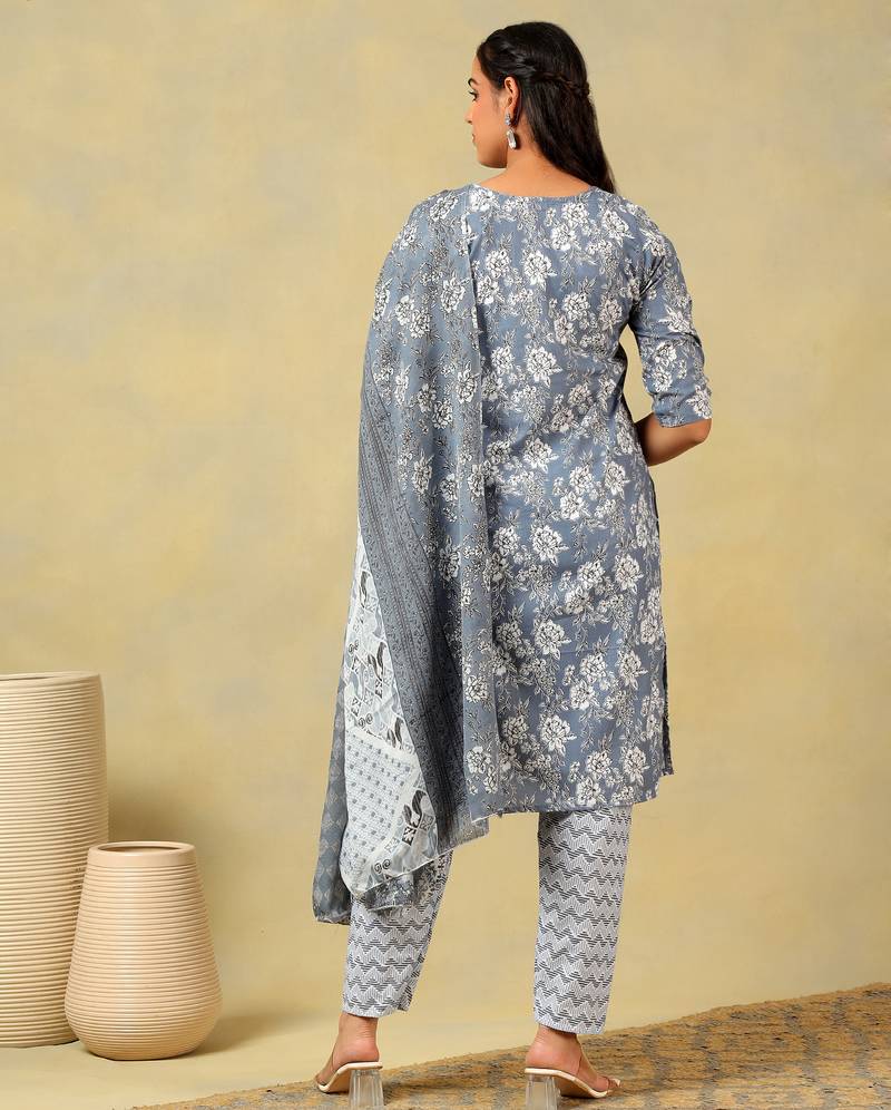 Advika slate floral bloom kurta set