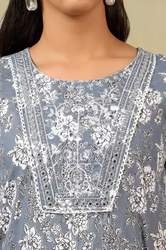 Advika slate floral bloom kurta set
