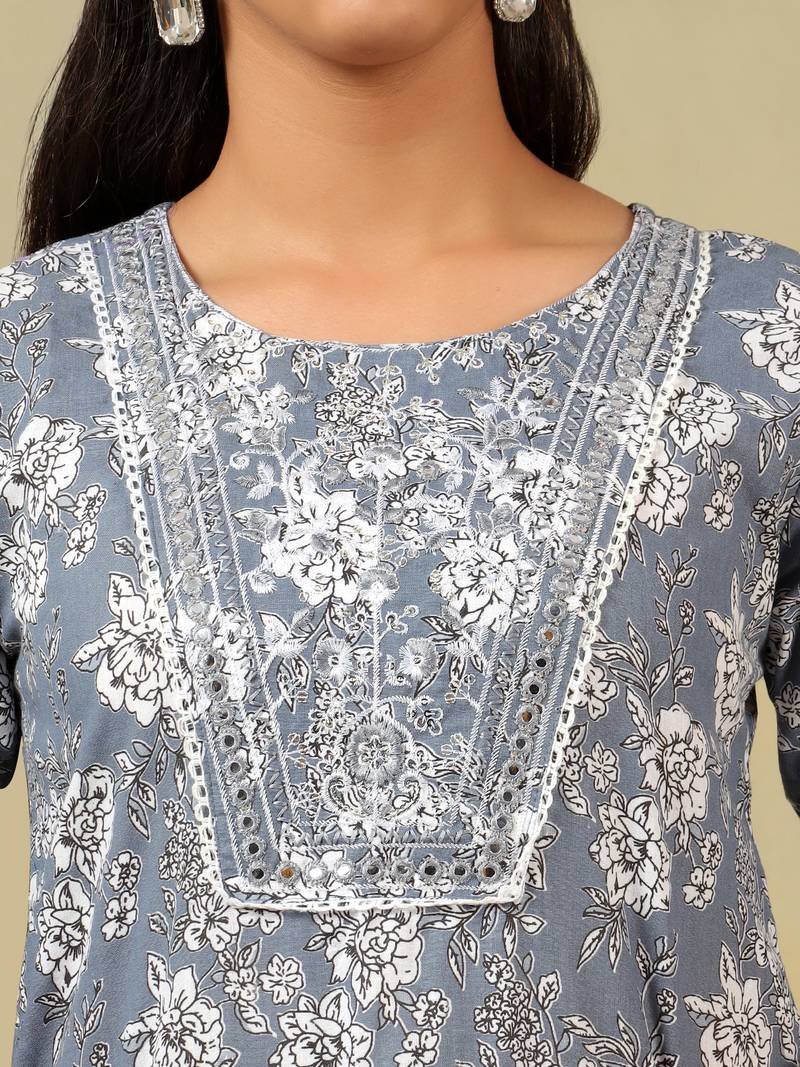 Advika slate floral bloom kurta set