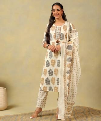 Mihika pine & ochre block print suit set 1