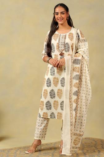 Mihika pine & ochre block print suit set