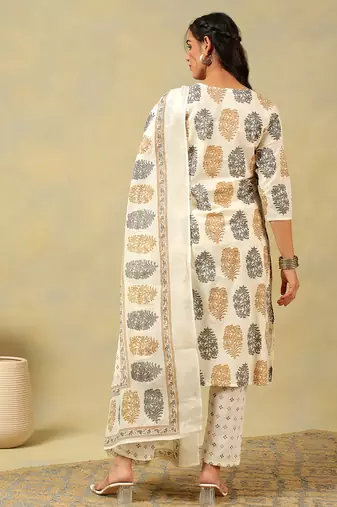 Mihika pine & ochre block print suit set