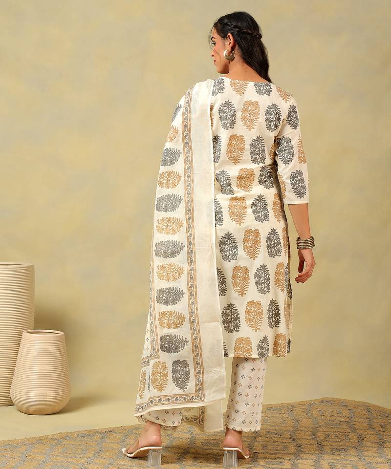 Mihika pine & ochre block print suit set