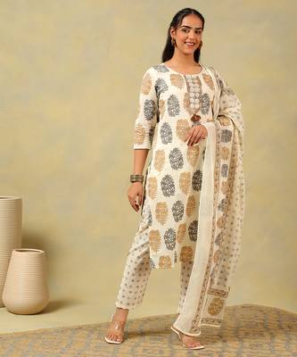 Mihika pine & ochre block print suit set 3