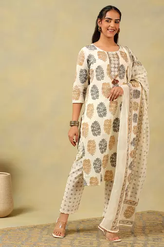 Mihika pine & ochre block print suit set