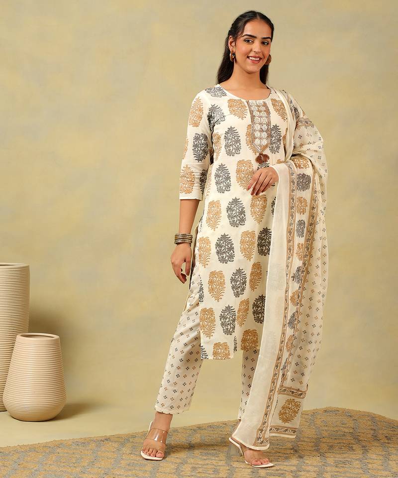Mihika pine & ochre block print suit set