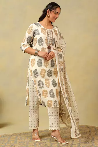 Mihika pine & ochre block print suit set