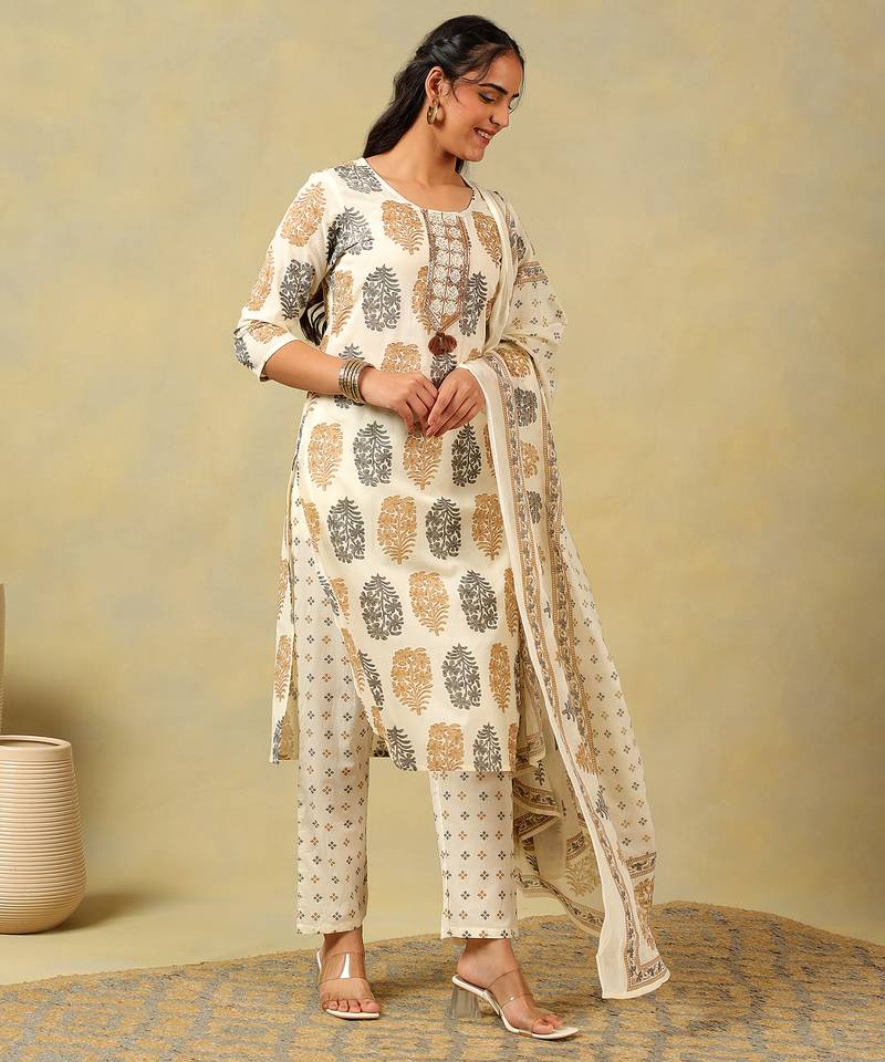 Mihika pine & ochre block print suit set