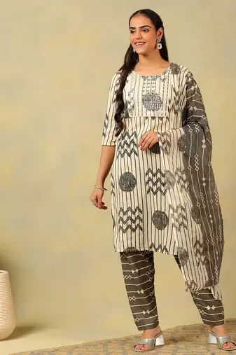 Saanvi monochrome geometric block print suit set