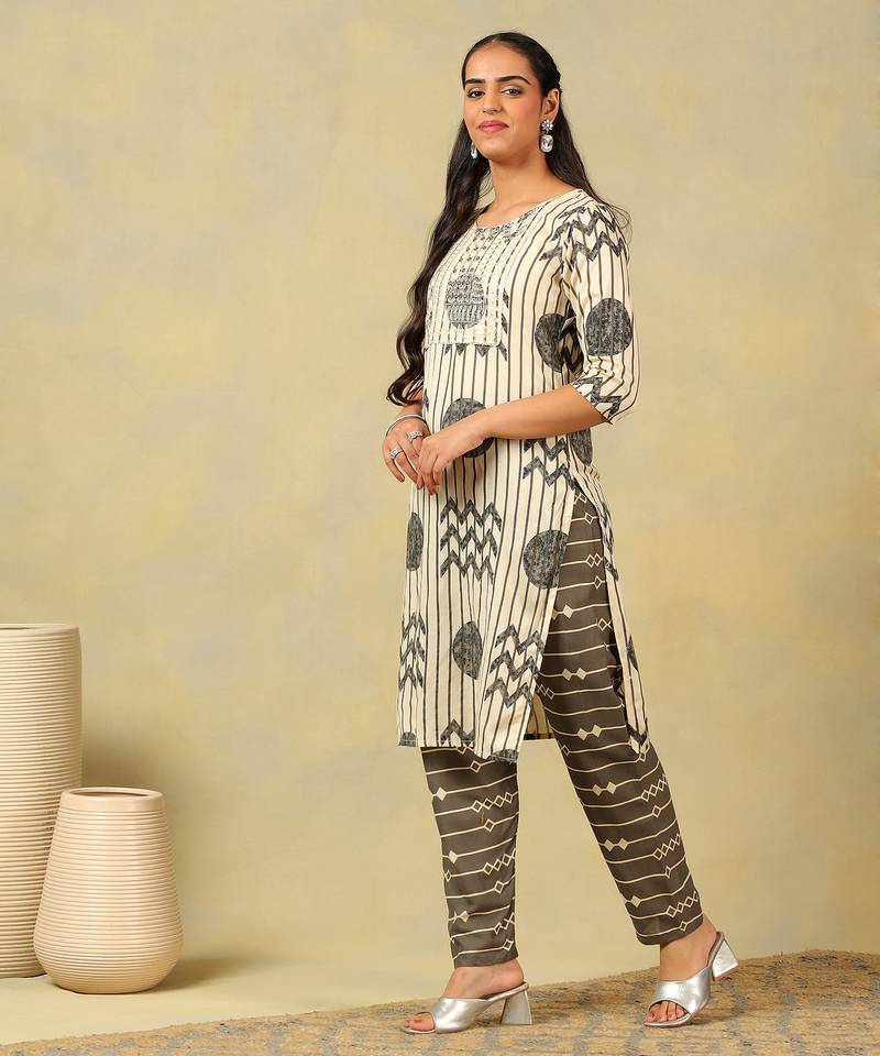 Saanvi monochrome geometric block print suit set