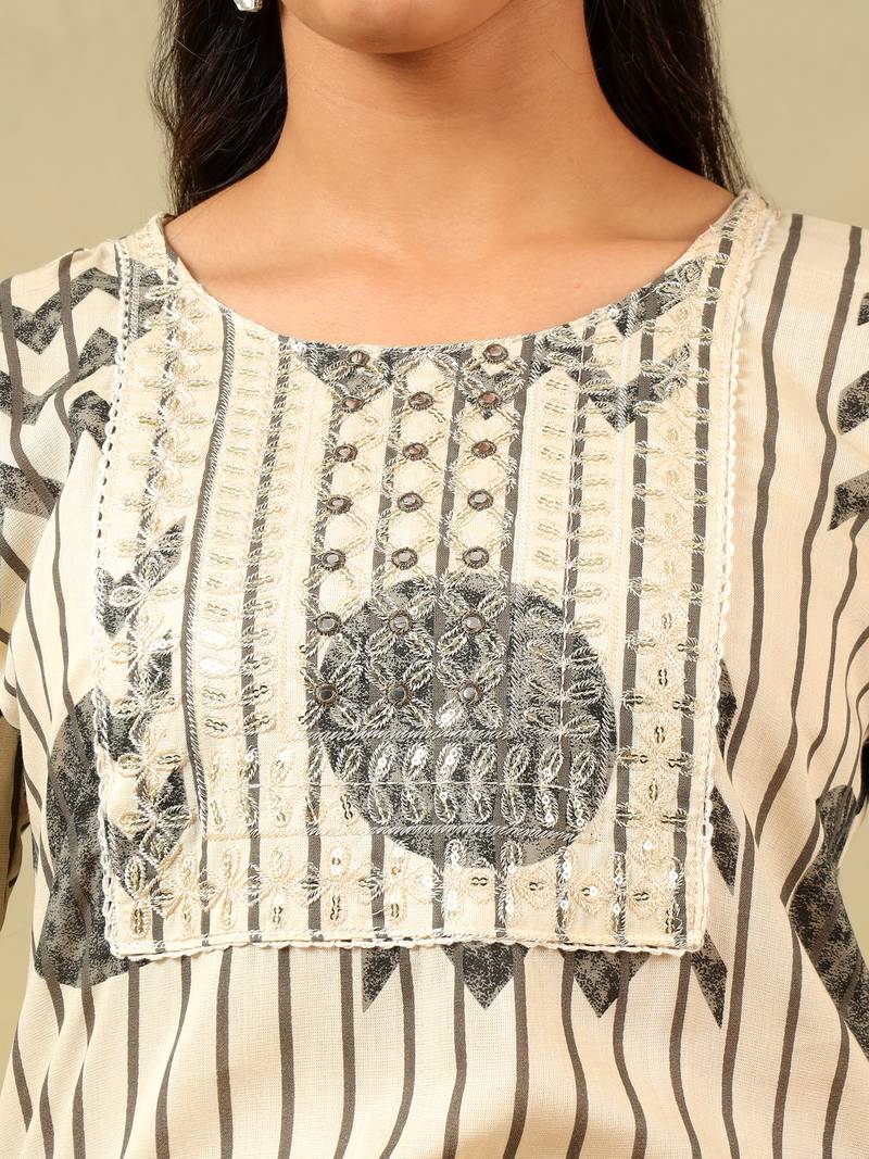 Saanvi monochrome geometric block print suit set