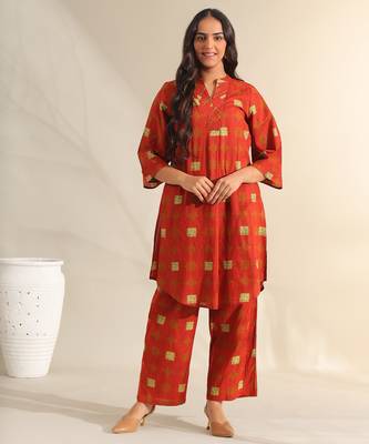 Reva rust geometric kurta set 1