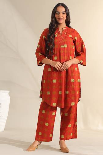 Reva rust geometric kurta set