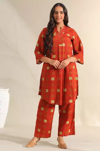 Reva rust geometric kurta set