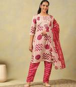 Diya crimson geometric block print suit set