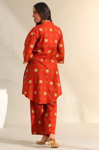 Reva rust geometric kurta set