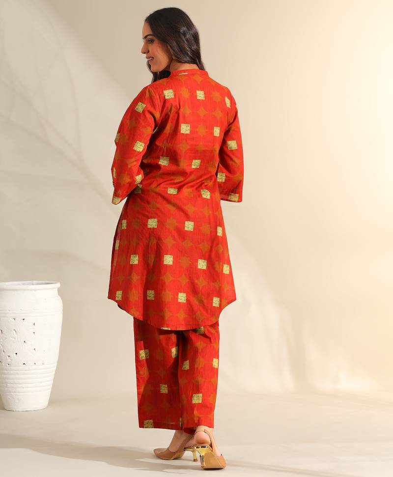 Reva rust geometric kurta set