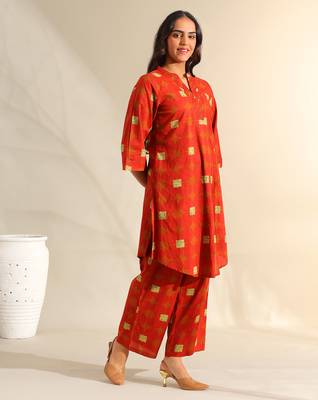 Reva rust geometric kurta set 3