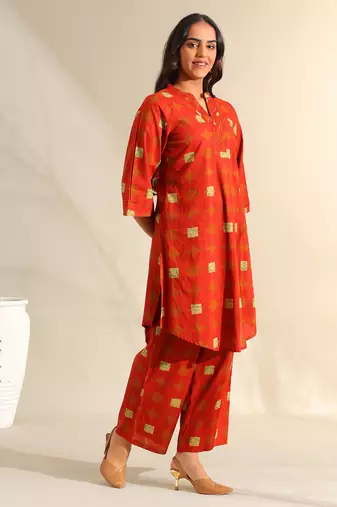 Reva rust geometric kurta set
