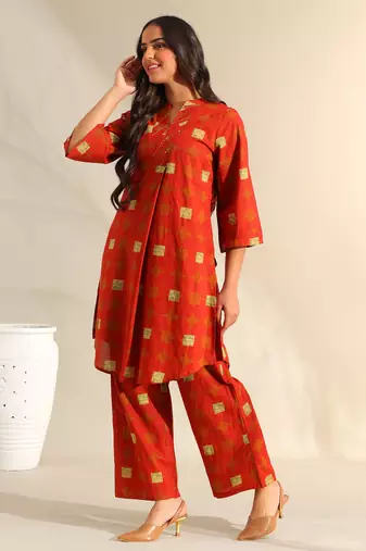 Reva rust geometric kurta set