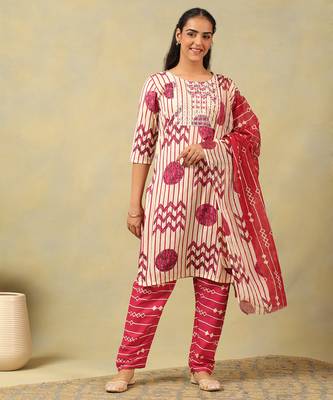 Diya crimson geometric block print suit set 3
