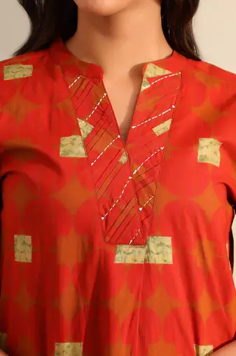 Reva rust geometric kurta set