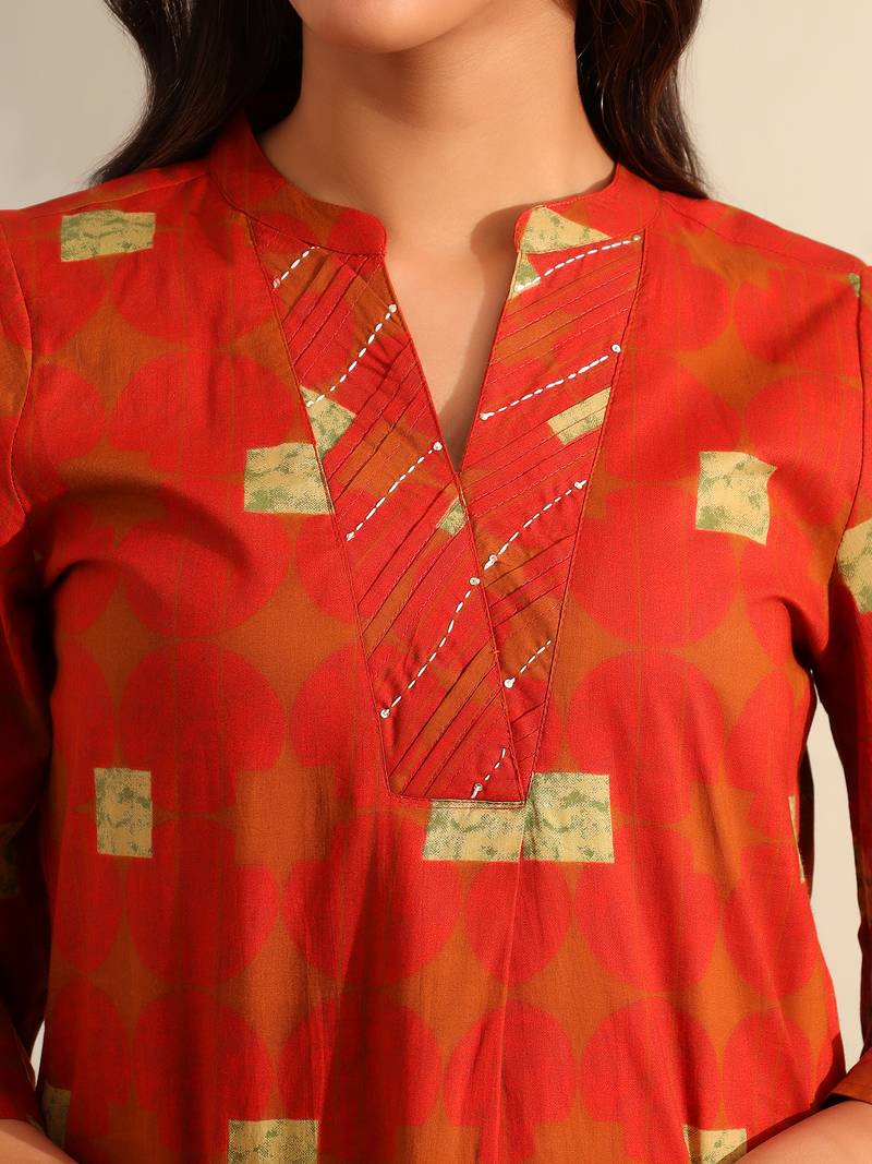 Reva rust geometric kurta set