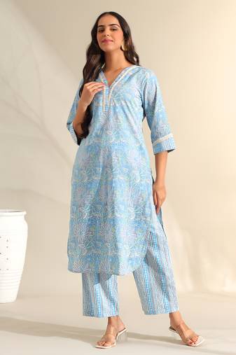 Saanvi sky floral kurta set