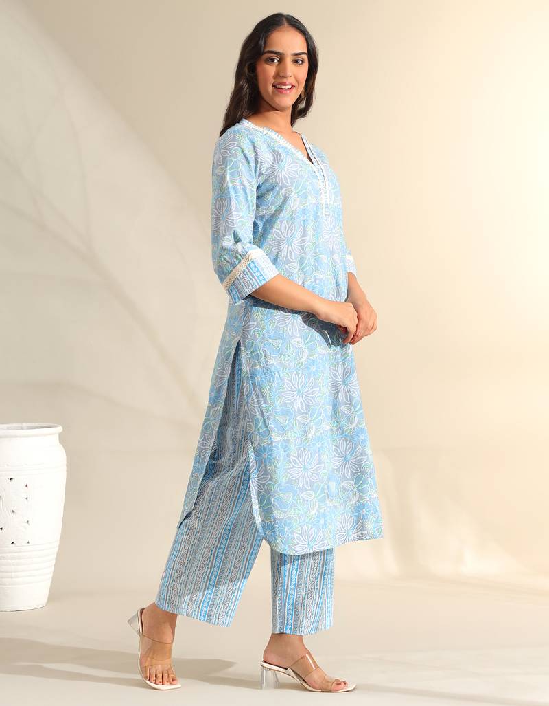 Saanvi sky floral kurta set