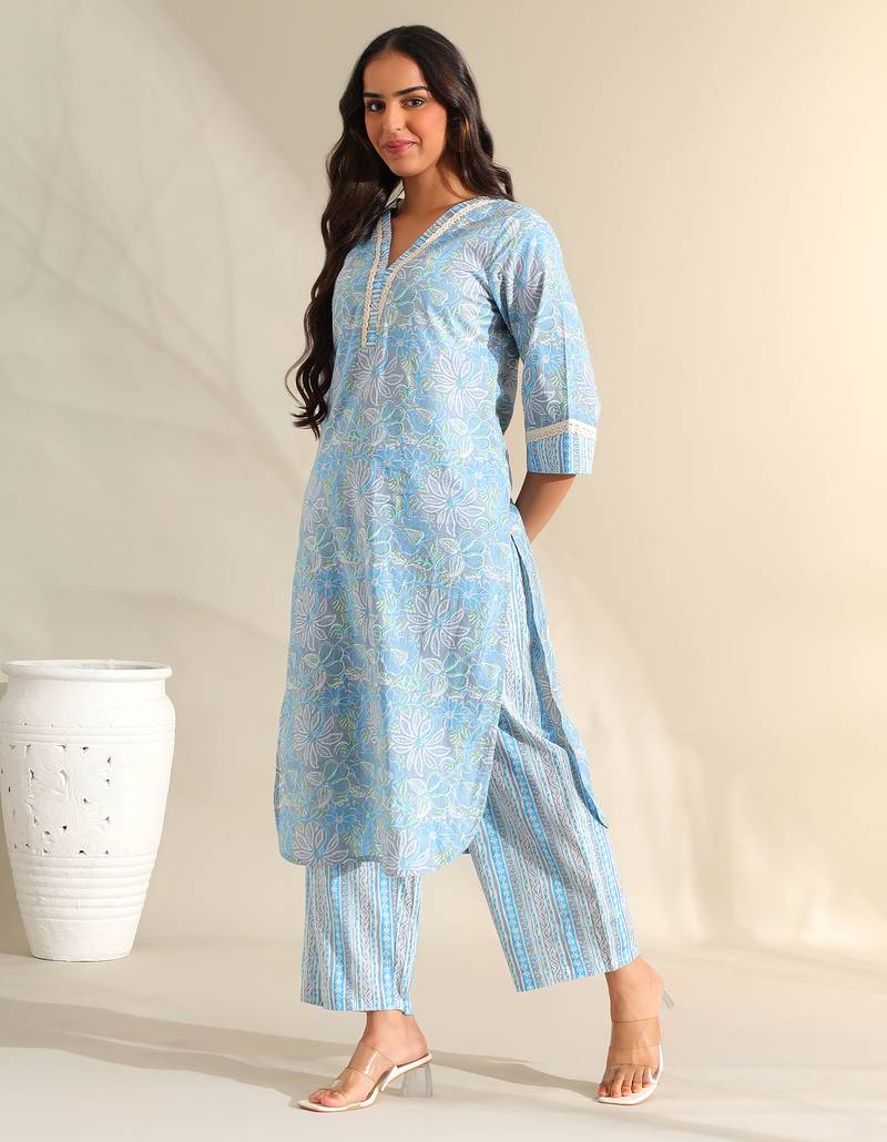Saanvi sky floral kurta set