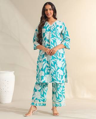 Kavya deep sea floral kurta set 1