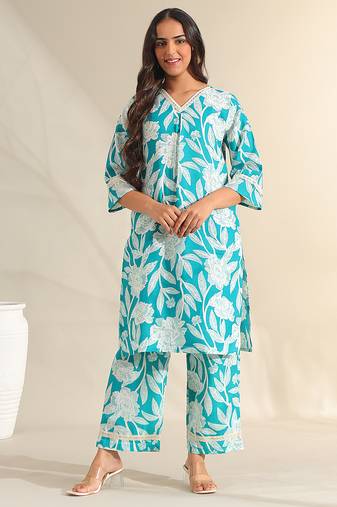 Kavya deep sea floral kurta set
