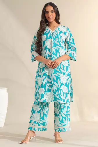 Kavya deep sea floral kurta set