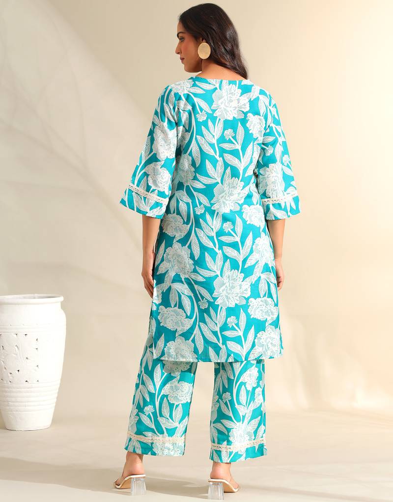 Kavya deep sea floral kurta set