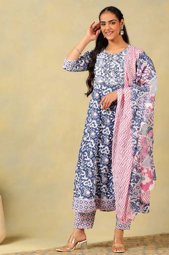 Myra navy floral bloom anarkali suit set