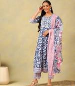 Myra navy floral bloom anarkali suit set