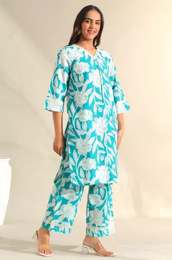Kavya deep sea floral kurta set