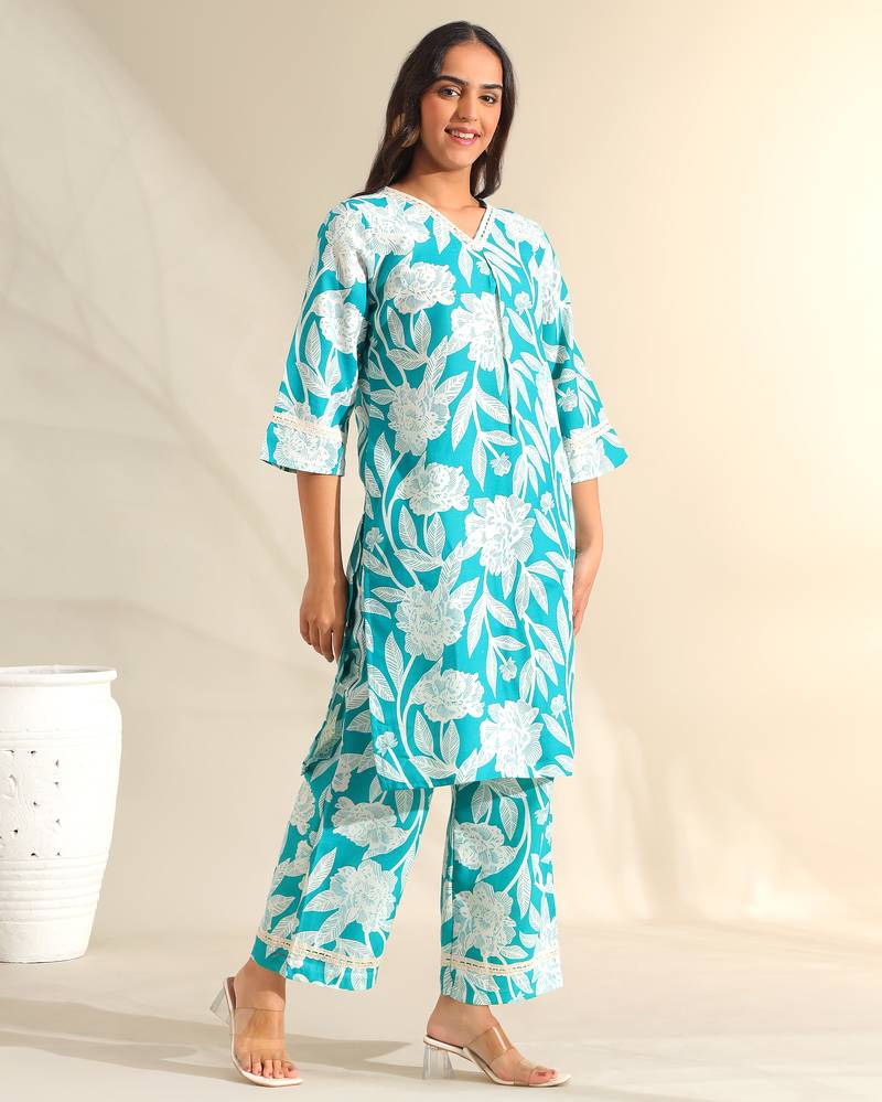 Kavya deep sea floral kurta set