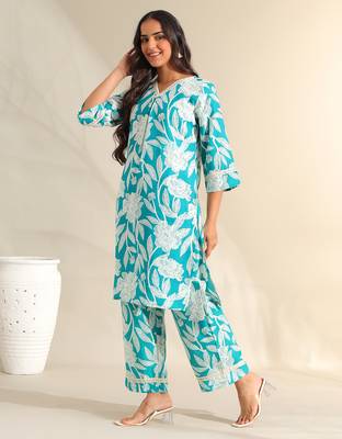 Kavya deep sea floral kurta set 4