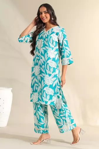 Kavya deep sea floral kurta set