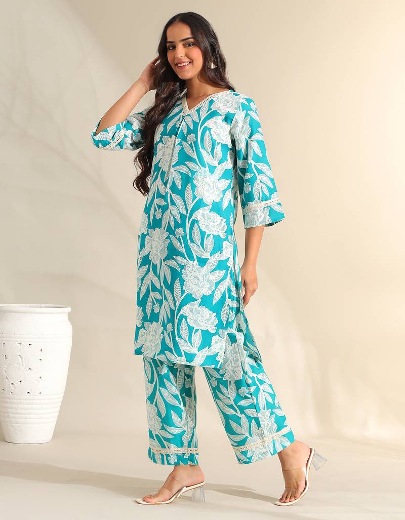 Kavya deep sea floral kurta set