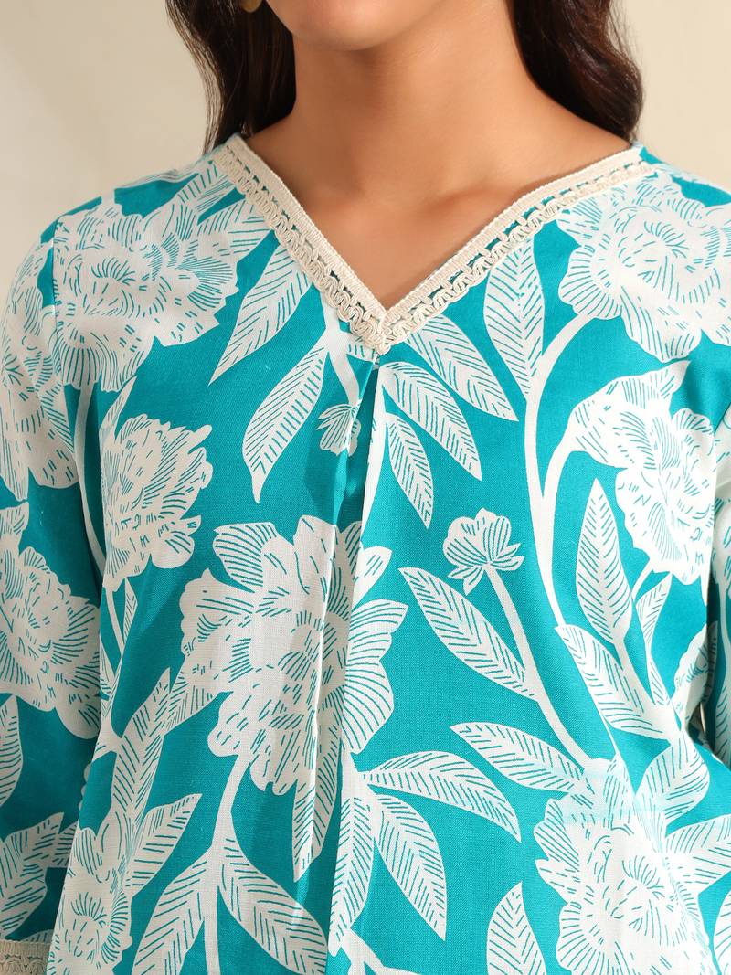 Kavya deep sea floral kurta set