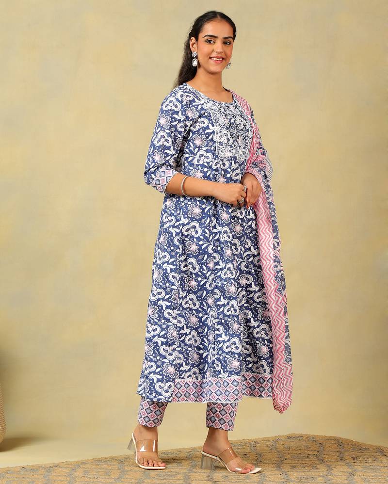 Myra navy floral bloom anarkali suit set