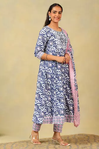 Myra navy floral bloom anarkali suit set