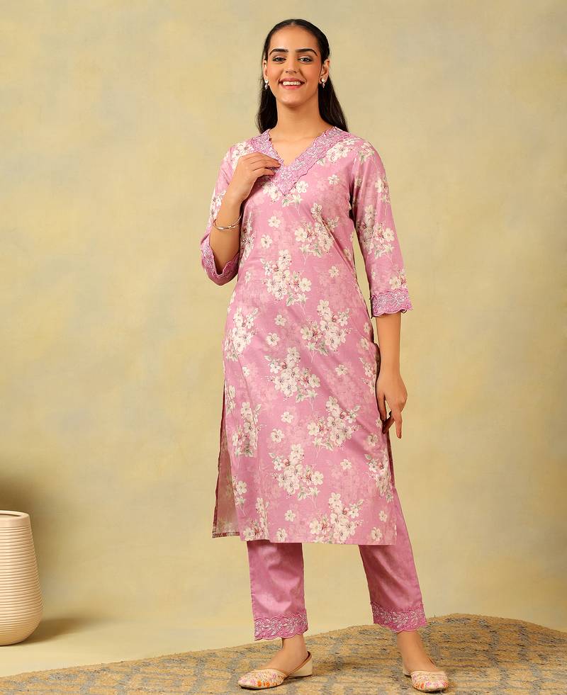 Lavanya lilac floral garden kurta-set