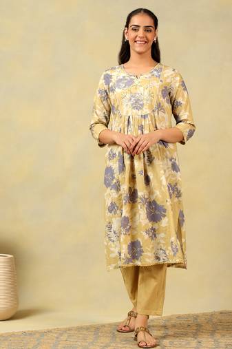 Kimaya ochre floral bloom kurta-set
