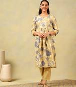 Kimaya ochre floral bloom kurta-set