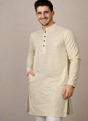 Off white color jaquard butti work jaquard silk kurta payjama set 2