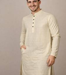 Off white color jaquard butti work jaquard silk kurta payjama set